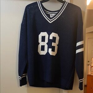 No Boundaries V-Neck Sweater in Navy and White